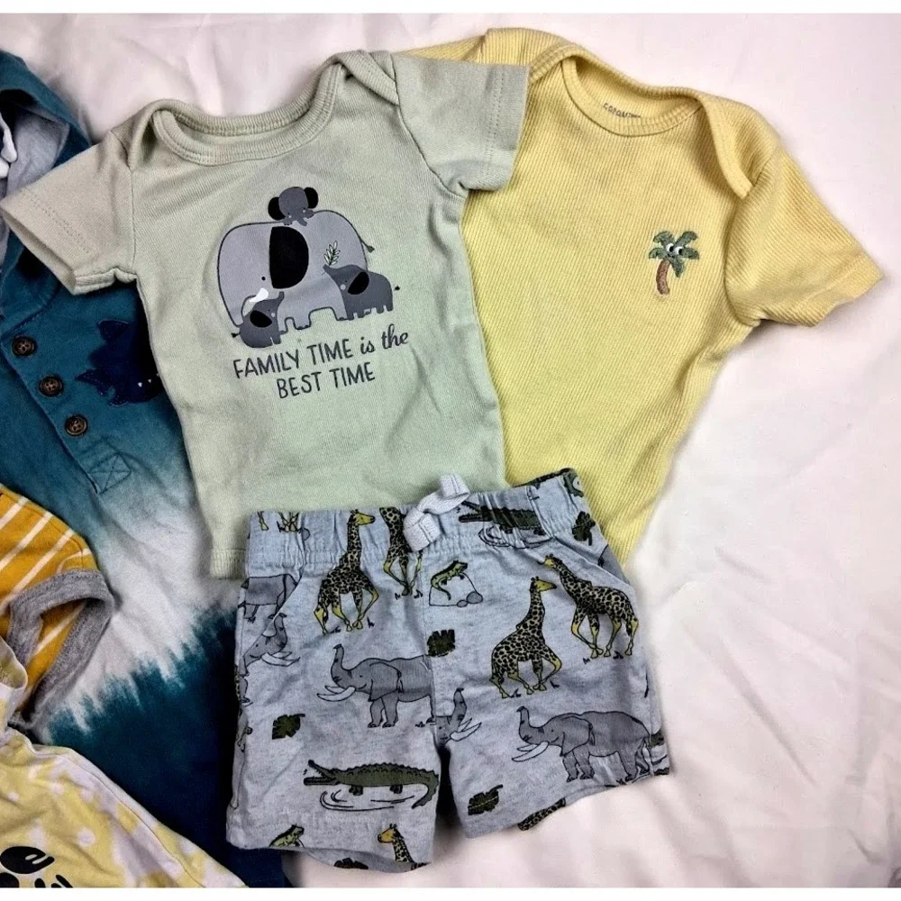 Carter's Baby Boy 0 3 Mos Outfit Lot 9pc Bodysuit Jumpsuit Shorts Snoopy Summer